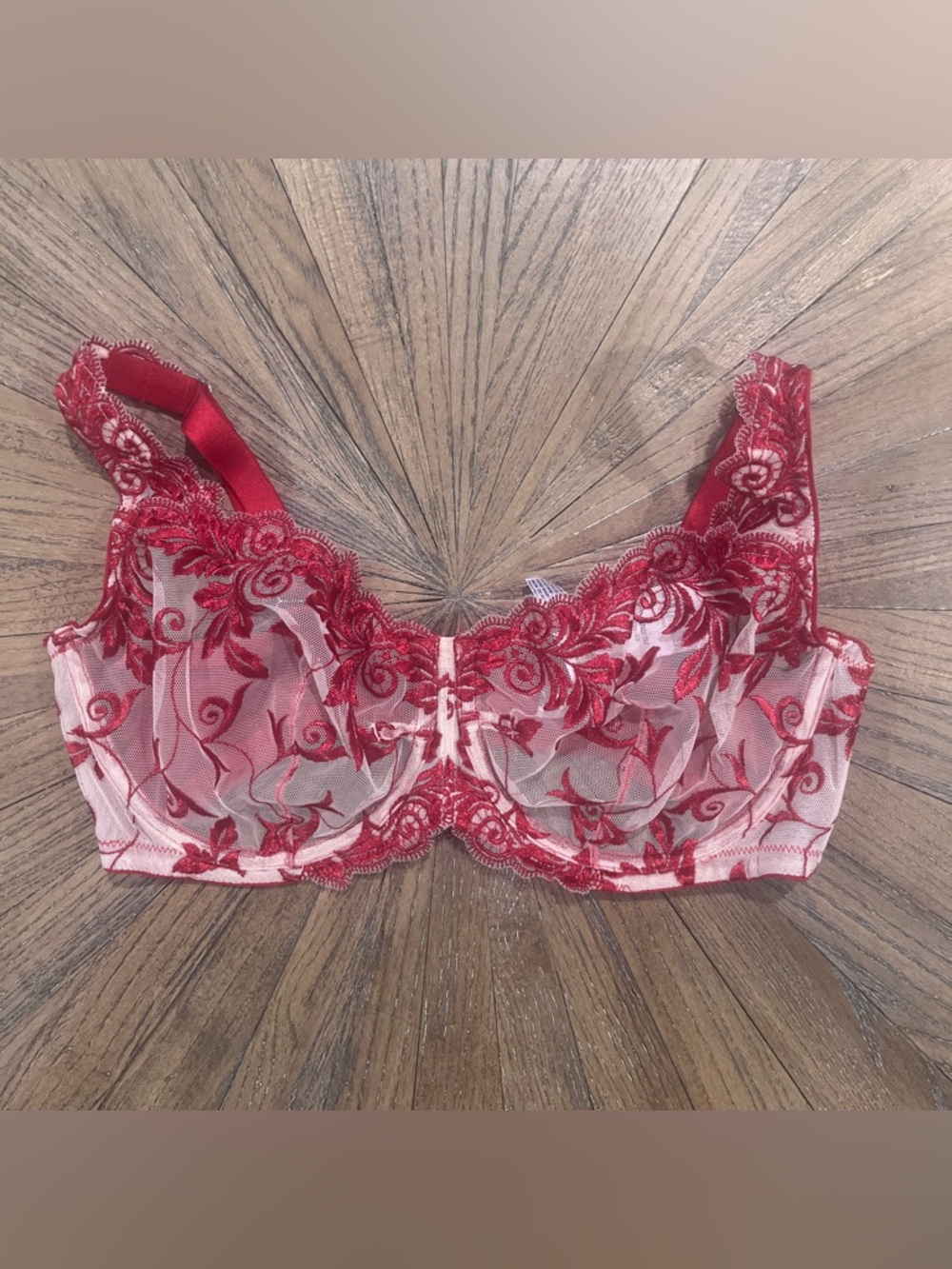 NWT Soma Sensuous Lace Unlined Bra Sheer Raphael Red Size 36D